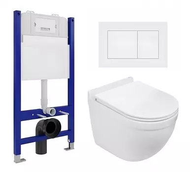 Комплект 3 в 1 инсталляция Enio Tecnico 50 EN8050050 + Подвесной унитаз WeltWasser Heimbach 043 GL-WT + кнопка белая матовая