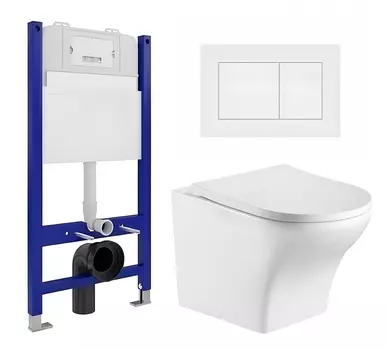 Комплект 3 в 1 инсталляция Enio Tecnico 50 EN8050050 + Подвесной унитаз WeltWasser Odenbach 004 GL-WT + кнопка белая матовая
