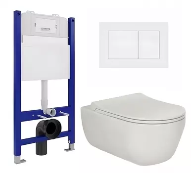 Комплект 3 в 1 инсталляция Enio Tecnico 50 EN8050050 + Унитаз подвесной Berges Wasserhaus Ego XL 082118 + кнопка белая матовая