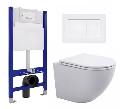 Комплект 3 в 1 инсталляция Enio Tecnico 50 EN8050050 + Подвесной унитаз SinteSi EVI + кнопка белая матовая