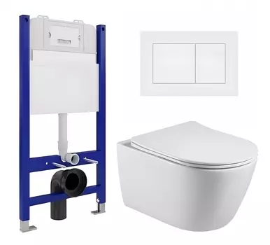 Комплект 3 в 1 инсталляция Enio Tecnico 50 EN8050050 + Унитаз подвесной Акватек Вега AQ1905-00 + кнопка белая матовая