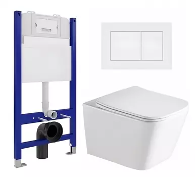 Комплект 3 в 1 инсталляция Enio Tecnico 50 EN8050050 + Унитаз подвесной SantiLine SL-5007 + кнопка белая матовая
