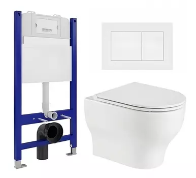 Комплект 3 в 1 инсталляция Enio Tecnico 50 EN8050050 + Подвесной унитаз WeltWasser Erlenbach 004 GL-WT + кнопка белая матовая