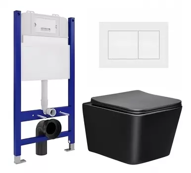 Комплект 3 в 1 инсталляция Enio Tecnico 50 EN8050050 + Унитаз Vincea Q-Line VT1-12MB + кнопка белая матовая