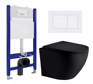 Комплект 3 в 1 инсталляция Enio Tecnico 50 EN8050050 + Унитаз подвесной Weltwasser WW Merzbach 043 MT-BL + кнопка белая матовая