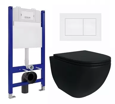 Комплект 3 в 1 инсталляция Enio Tecnico 50 EN8050050 + Унитаз подвесной Enio Unico BL черный EN4105055 + кнопка белая матовая