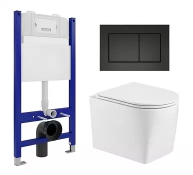 Комплект 3 в 1 инсталляция Enio Tecnico 50 EN8050050 + Унитаз подвесной WeltWasser Nesenbach 004 GL-WT + кнопка черная матовая