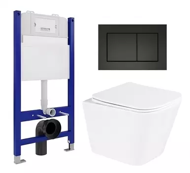 Комплект 3 в 1 инсталляция Enio Tecnico 50 EN8050050 + Унитаз подвесной BelBagno Due BB3103CHR/SC + кнопка черная матовая