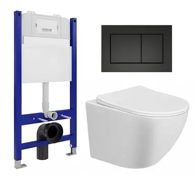 Комплект 3 в 1 инсталляция Enio Tecnico 50 EN8050050 + Унитаз подвесной Taliente Amato AM25010 + кнопка черная матовая