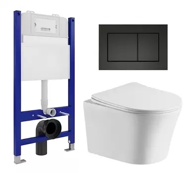 Комплект 3 в 1 инсталляция Enio Tecnico 50 EN8050050 + Подвесной унитаз CeruttiSpa Adige Aria CT7837 + кнопка черная матовая