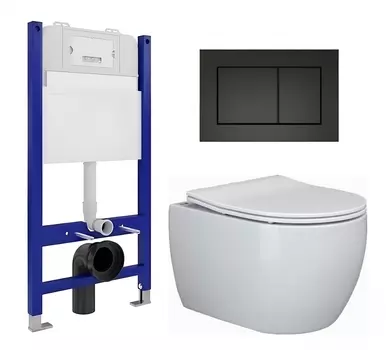 Комплект 3 в 1 инсталляция Enio Tecnico 50 EN8050050 + Унитаз подвесной Ceramica Nova Play CN3001 + кнопка черная матовая
