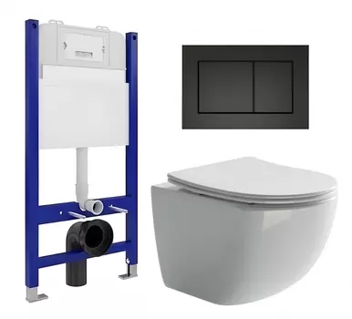 Комплект 3 в 1 инсталляция Enio Tecnico 50 EN8050050 + Унитаз подвесной Ceramica Nova Forma CN3009 + кнопка черная матовая