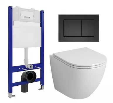 Комплект 3 в 1 инсталляция Enio Tecnico 50 EN8050050 + Унитаз подвесной Grossman GR-4455S + кнопка черная матовая
