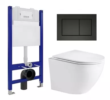 Комплект 3 в 1 инсталляция Enio Tecnico 50 EN8050050 + Подвесной унитаз WeltWasser Merzbach 043 GL-WT + кнопка черная матовая