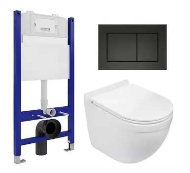 Комплект 3 в 1 инсталляция Enio Tecnico 50 EN8050050 + Подвесной унитаз WeltWasser Heimbach 043 GL-WT + кнопка черная матовая
