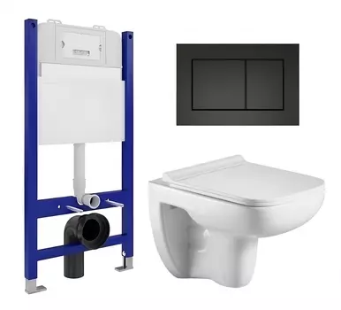 Комплект 3 в 1 инсталляция Enio Tecnico 50 EN8050050 + Подвесной унитаз WeltWasser Kehlbach 004 GL-WT + кнопка черная матовая