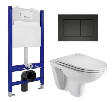 Комплект 3 в 1 инсталляция Enio Tecnico 50 EN8050050 + Подвесной унитаз WeltWasser Baarbach 004 GL-WT + кнопка черная матовая