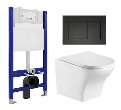Комплект 3 в 1 инсталляция Enio Tecnico 50 EN8050050 + Подвесной унитаз WeltWasser Odenbach 004 GL-WT + кнопка черная матовая