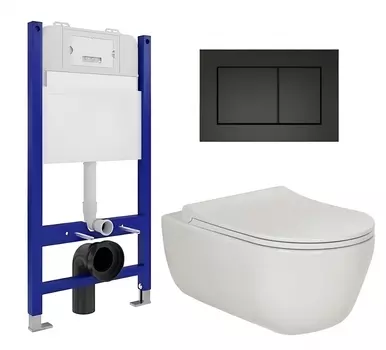 Комплект 3 в 1 инсталляция Enio Tecnico 50 EN8050050 + Унитаз подвесной Berges Wasserhaus Ego XL 082118 + кнопка черная матовая