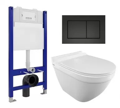Комплект 3 в 1 инсталляция Enio Tecnico 50 EN8050050 + Унитаз подвесной Iddis Cloud CLORDSEi25 + кнопка черная матовая
