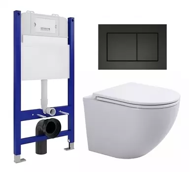 Комплект 3 в 1 инсталляция Enio Tecnico 50 EN8050050 + Подвесной унитаз SinteSi EVI + кнопка черная матовая