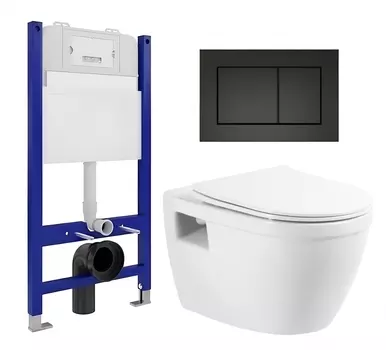 Комплект 3 в 1 инсталляция Enio Tecnico 50 EN8050050 + Унитаз подвесной BelBagno Loto BB070CHR/SC + кнопка черная матовая
