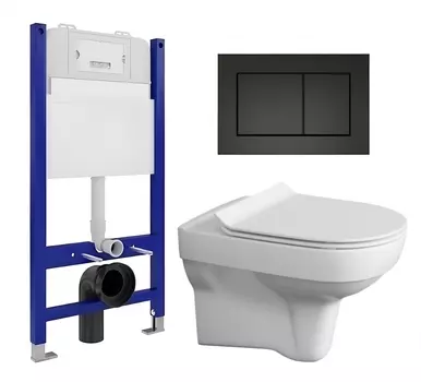 Комплект 3 в 1 инсталляция Enio Tecnico 50 EN8050050 + Унитаз подвесной Cersanit City New + кнопка черная матовая