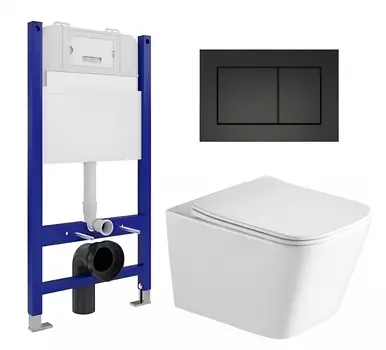 Комплект 3 в 1 инсталляция Enio Tecnico 50 EN8050050 + Унитаз подвесной SantiLine SL-5007 + кнопка черная матовая