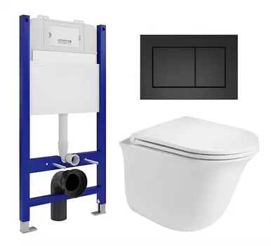 Комплект 3 в 1 инсталляция Enio Tecnico 50 EN8050050 + Подвесной унитаз WeltWasser Telbach 004 GL-WT + кнопка черная матовая