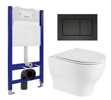 Комплект 3 в 1 инсталляция Enio Tecnico 50 EN8050050 + Подвесной унитаз WeltWasser Erlenbach 004 GL-WT + кнопка черная матовая