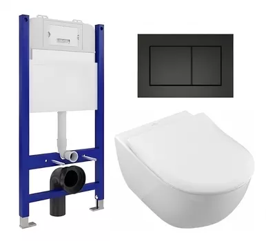 Комплект 3 в 1 инсталляция Enio Tecnico 50 EN8050050 + Унитаз подвесной Villeroy & Boch Subway 2.0 5614R201 + кнопка черная матовая