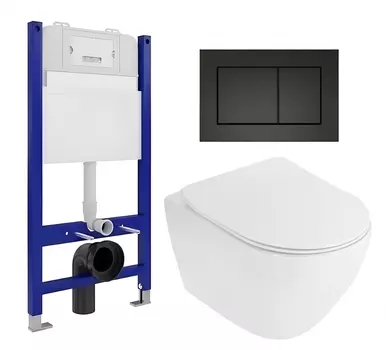 Комплект 3 в 1 инсталляция Enio Tecnico 50 EN8050050 + Унитаз подвесной Cezares Stylus CZR-513-TH-R + кнопка черная матовая