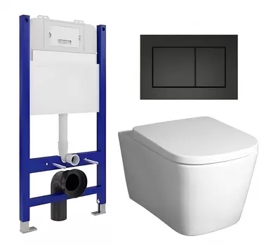 Комплект 3 в 1 инсталляция Enio Tecnico 50 EN8050050 + Унитаз подвесной BelBagno Albano BB120CHR + кнопка черная матовая