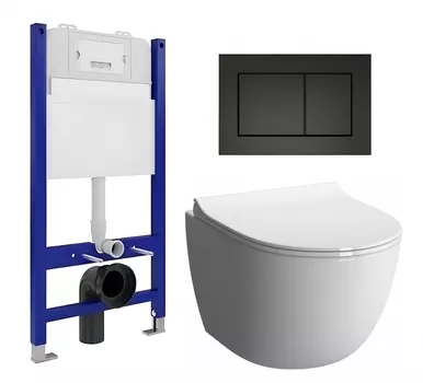 Комплект 3 в 1 инсталляция Enio Tecnico 50 EN8050050 + Унитаз подвесной VitrA Sento 7748В003-0075 + кнопка черная матовая