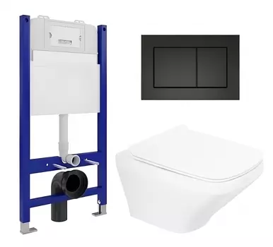 Комплект 3 в 1 инсталляция Enio Tecnico 50 EN8050050 + Унитаз подвесной BelBagno Sela BB3201CHR + кнопка черная матовая