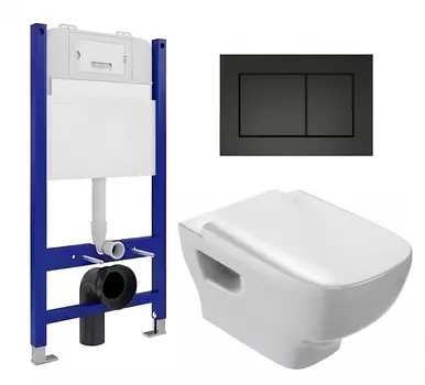 Комплект 3 в 1 инсталляция Enio Tecnico 50 EN8050050 + Унитаз подвесной Jacob Delafon Struktura EDE102-00 + кнопка черная матовая