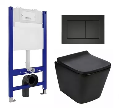 Комплект 3 в 1 инсталляция Enio Tecnico 50 EN8050050 + Подвесной унитаз WeltWasser Gelbach 041 MT-BL + кнопка черная матовая