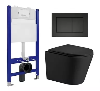 Комплект 3 в 1 инсталляция Enio Tecnico 50 EN8050050 + Подвесной унитаз WeltWasser Salzbach 043 MT-BL + кнопка черная матовая