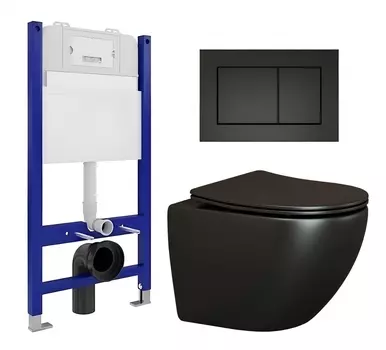 Комплект 3 в 1 инсталляция Enio Tecnico 50 EN8050050 + Унитаз подвесной Ceramica Nova Metropol CN4002MB + кнопка черная матовая