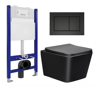 Комплект 3 в 1 инсталляция Enio Tecnico 50 EN8050050 + Унитаз Vincea Q-Line VT1-12MB + кнопка черная матовая
