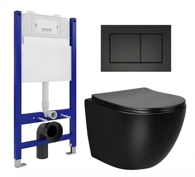 Комплект 3 в 1 инсталляция Enio Tecnico 50 EN8050050 + Унитаз Vincea Globo VT1-14MB + кнопка черная матовая