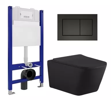 Комплект 3 в 1 инсталляция Enio Tecnico 50 EN8050050 + Унитаз подвесной Aquanet Tavr-W BW 287011 + кнопка черная матовая