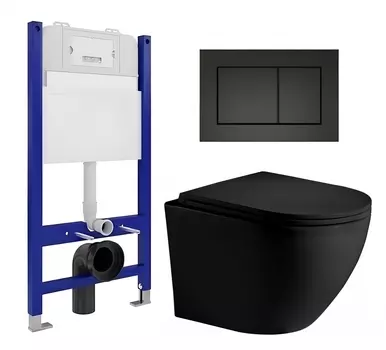 Комплект 3 в 1 инсталляция Enio Tecnico 50 EN8050050 + Унитаз подвесной Weltwasser WW Merzbach 043 MT-BL + кнопка черная матовая