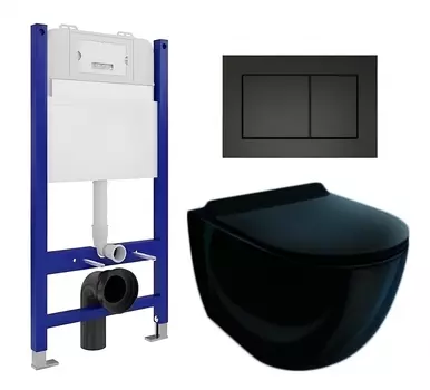 Комплект 3 в 1 инсталляция Enio Tecnico 50 EN8050050 + Унитаз подвесной Esbano Garcia ESUPGARCB + кнопка черная матовая