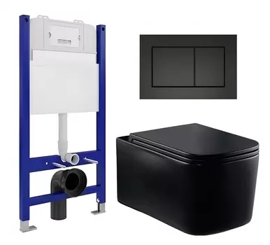 Комплект 3 в 1 инсталляция Enio Tecnico 50 EN8050050 + Унитаз Vincea Ultra Rimless VT1-32MB + кнопка черная матовая