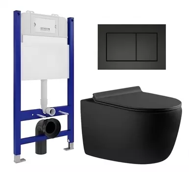 Комплект 3 в 1 инсталляция Enio Tecnico 50 EN8050050 + Унитаз подвесной Aquanet Cetus 287008 + кнопка черная матовая