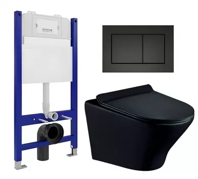 Комплект 3 в 1 инсталляция Enio Tecnico 50 EN8050050 + Унитаз подвесной Esbano Aster ESUPASTEBM + кнопка черная матовая