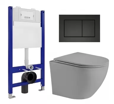 Комплект 3 в 1 инсталляция Enio Tecnico 50 EN8050050 + Унитаз подвесной Weltwasser WW Merzbach 043 MT-GR + кнопка черная матовая