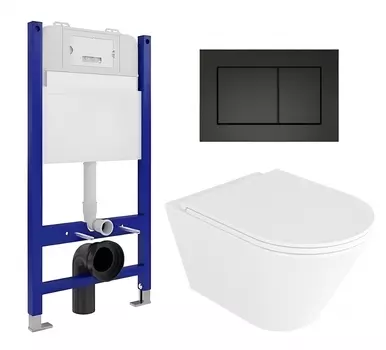 Комплект 3 в 1 инсталляция Enio Tecnico 50 EN8050050 + Унитаз подвесной Enio Cento EN4280110 + кнопка черная матовая