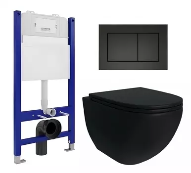 Комплект 3 в 1 инсталляция Enio Tecnico 50 EN8050050 + Унитаз подвесной Enio Unico BL черный EN4105055 + кнопка черная матовая